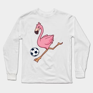 Cartoon flamingo playing soccer Long Sleeve T-Shirt